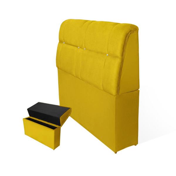 Imagem de Cabeceira Baú Imperatriz Cama Box King 195 cm Suede Amarelo - DL Decor