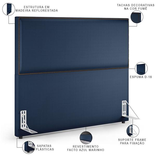 Imagem de Cabeceira Box Casal Com Tachas 160 cm Vicenza L02 Facto Azul Marinho - Lyam Decor