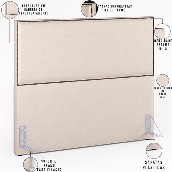 Imagem de Cabeceira Box Casal King Com Tachas 195 cm Vicenza L02 Suede Bege - Lyam Decor