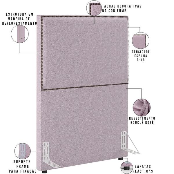 Imagem de Cabeceira Box Solteiro Com Tachas 100 cm Vicenza L02 Bouclê Rosê - Lyam Decor