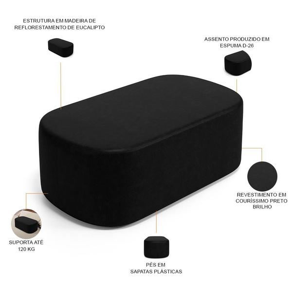 Imagem de Cabeceira Cama Box 100cm Lanna com Puff Recamier Doha W01 material sintético Preto - Lyam Decor