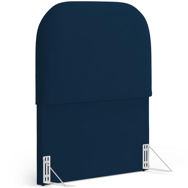 Imagem de Cabeceira Cama Box 100cm Lanna com Puff Recamier Doha W01 Suede Azul Marinho - Lyam Decor