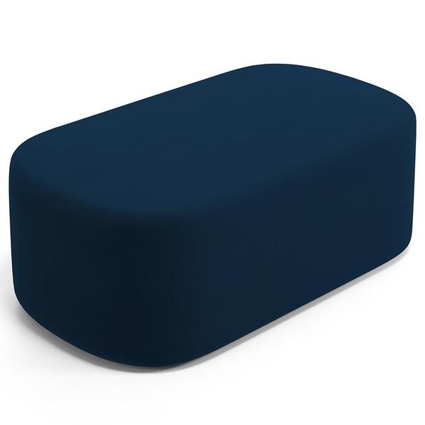 Imagem de Cabeceira Cama Box 100cm Lanna com Puff Recamier Doha W01 Suede Azul Marinho - Lyam Decor