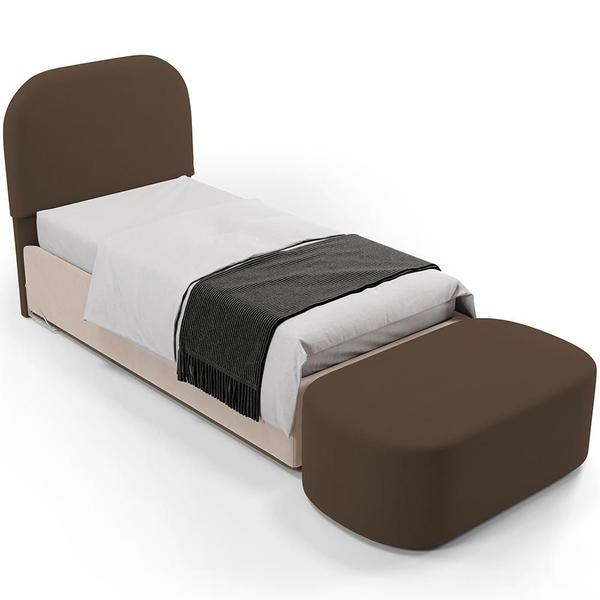 Imagem de Cabeceira Cama Box 100cm Lanna com Puff Recamier Doha W01 Suede Marrom - Lyam Decor