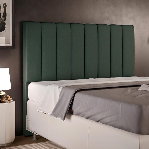 Imagem de Cabeceira Cama Box Casal 140 cm Dália W01 Linho Verde Musgo - Lyam Decor