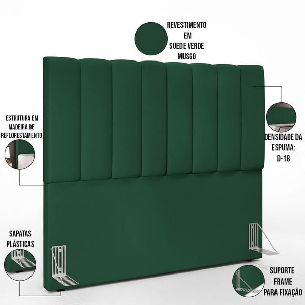 Imagem de Cabeceira Cama Box Casal 140 cm Dália W01 Suede Verde Musgo - Lyam Decor