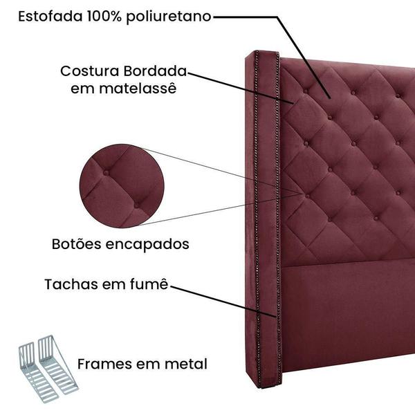 Imagem de Cabeceira Cama Box Casal 140 Cm Vicenza Veludo S04 Cor Vinho