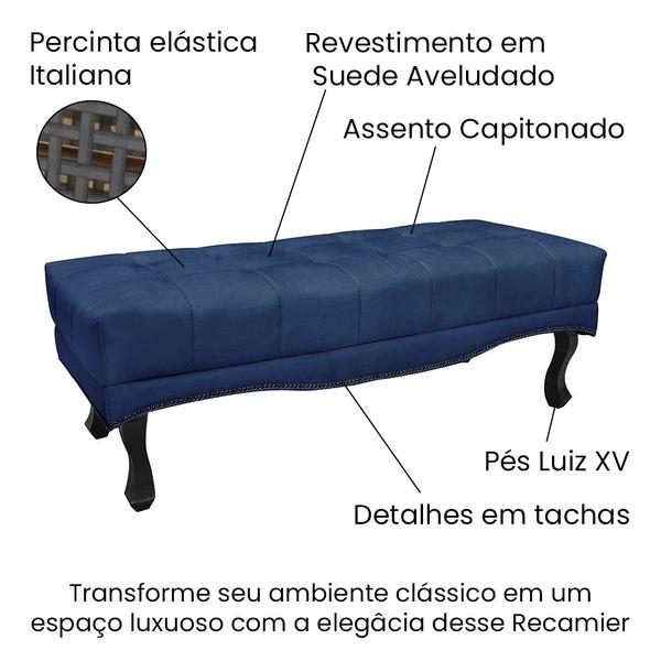 Imagem de Cabeceira Cama Box Casal 140cm e Recamier Vicenza Suede Azul Marinho S04 - D'Rossi