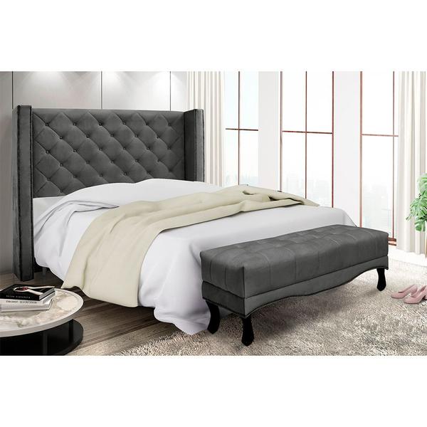 Imagem de Cabeceira Cama Box Casal 140cm e Recamier Vicenza Suede Cinza S04 - D'Rossi