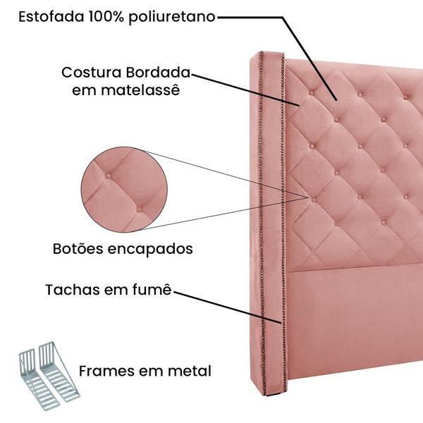 Imagem de Cabeceira Cama Box Casal 140cm e Recamier Vicenza Veludo Rosa S04 - D'Rossi