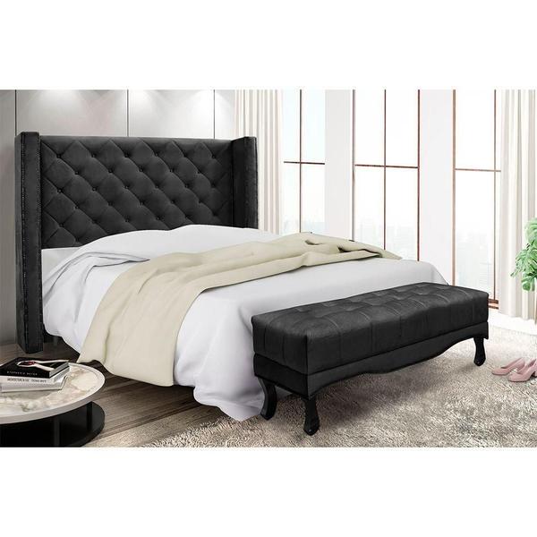 Imagem de Cabeceira Cama Box Casal 140cm e Recamier Vicenza Veludo S04 Cor Preto