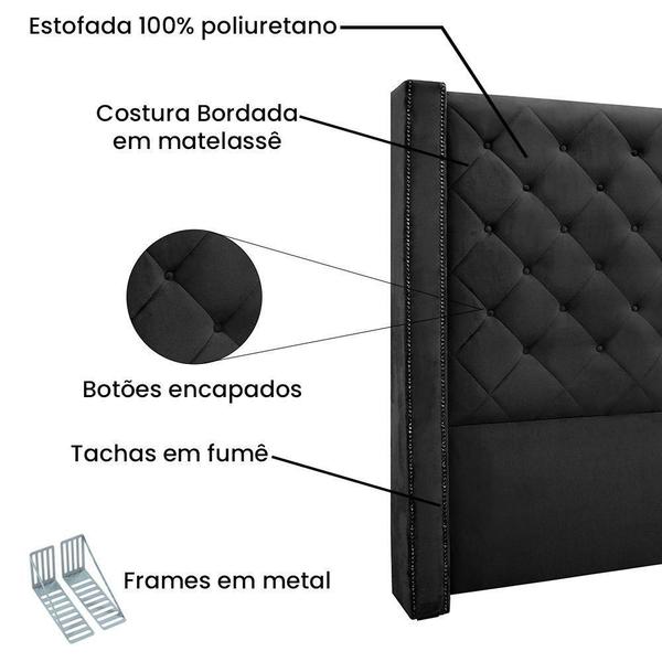 Imagem de Cabeceira Cama Box Casal 140cm e Recamier Vicenza Veludo S04 Cor Preto