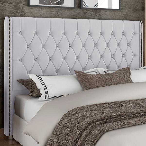 Imagem de Cabeceira Cama Box Casal 140cm Estofada Frizza P05 Veludo Cinza - Lyam Decor