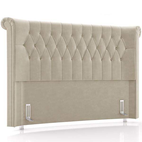 Imagem de Cabeceira Cama Box Casal 140cm Estofada Meora P05 Veludo Bege - Lyam Decor