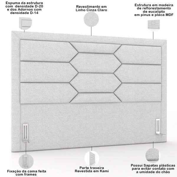 Imagem de Cabeceira Cama Box Casal 140cm Estofada Nora P05 Linho Cinza Claro - Lyam Decor