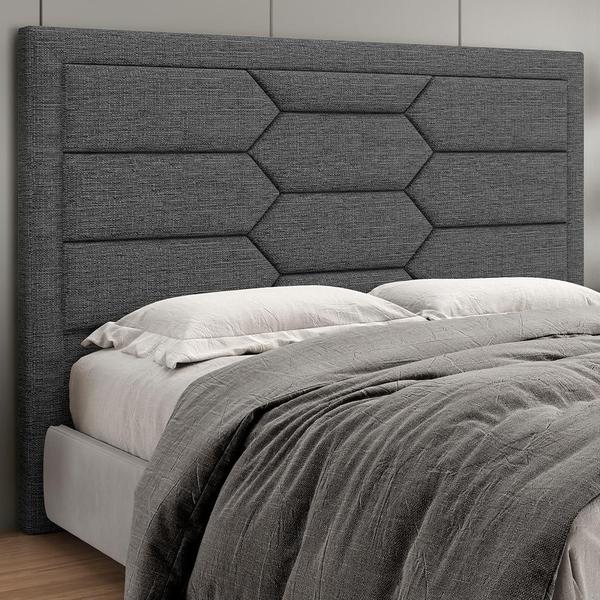 Imagem de Cabeceira Cama Box Casal 140cm Estofada Nora P05 Linho Cinza Escuro - Lyam Decor