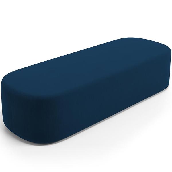 Imagem de Cabeceira Cama Box Casal 140cm Lanna com Puff Recamier Doha W01  Suede Azul Marinho - Lyam Decor