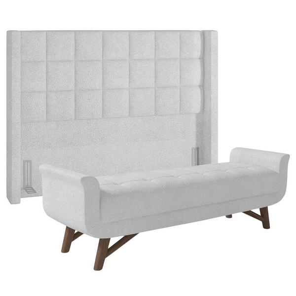 Imagem de Cabeceira Cama Box Casal 140cm Pisa e Recamier Neville P02 Bouclé Branco - Mpozenato