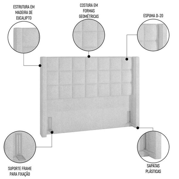 Imagem de Cabeceira Cama Box Casal 140cm Pisa P02 Bouclé Branco - Mpozenato