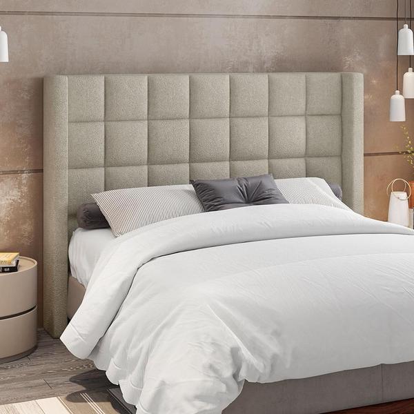 Imagem de Cabeceira Cama Box Casal 195 cm P05 Paris Bouclê Creme - Lyam Decor