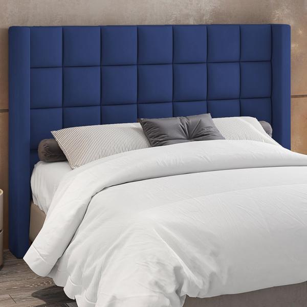 Imagem de Cabeceira Cama Box Casal 195 cm P05 Paris Veludo Azul Marinho - Lyam