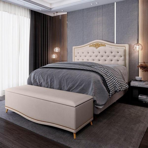 Imagem de Cabeceira Cama Box Casal 195Cm Suede Bege