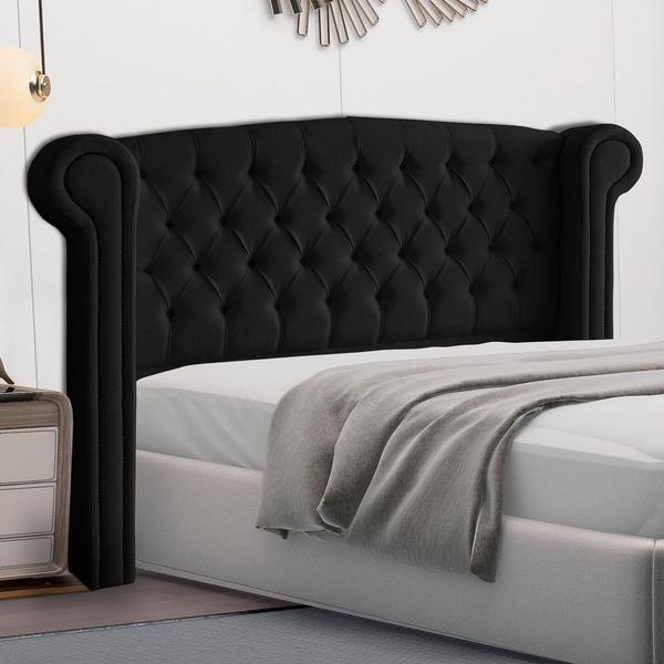 Imagem de Cabeceira Cama Box Casal Adelle 140cm Com Frame Veludo Preto - Abmaza