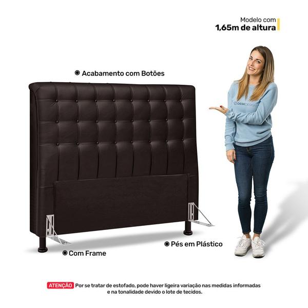 Imagem de Cabeceira Cama Box Casal Ciara 140cm Botonê com Frame Sintético Marrom - Abmaza