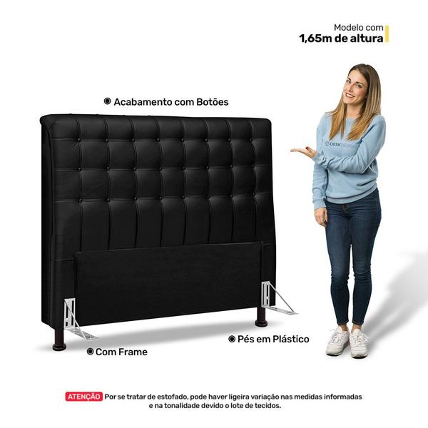 Imagem de Cabeceira Cama Box Casal Ciara 140cm Botonê com Frame Sintético Preto - Abmaza