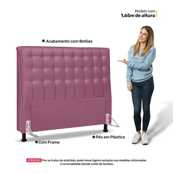 Imagem de Cabeceira Cama Box Casal Ciara 140cm Botonê com Frame Suede Rosa - Desk Design