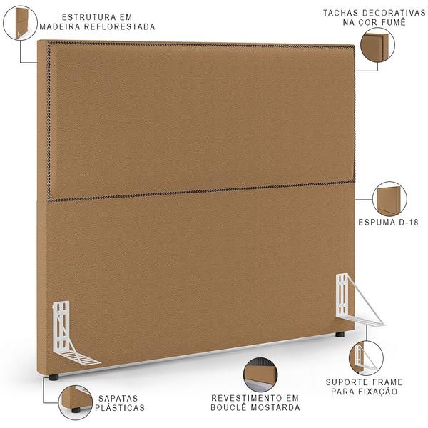 Imagem de Cabeceira Cama Box Casal Com Tachas 140 cm Vicenza L02 Bouclê Mostarda - Lyam Decor