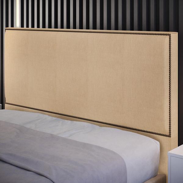 Imagem de Cabeceira Cama Box Casal Com Tachas 160 cm Vicenza L02 Linho Bege Escuro - Lyam Decor