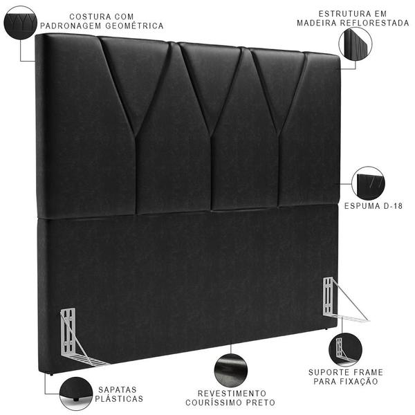 Imagem de Cabeceira Cama Box Casal King 195 cm Aurora W01 material sintético Preto Brilho - Lyam Decor