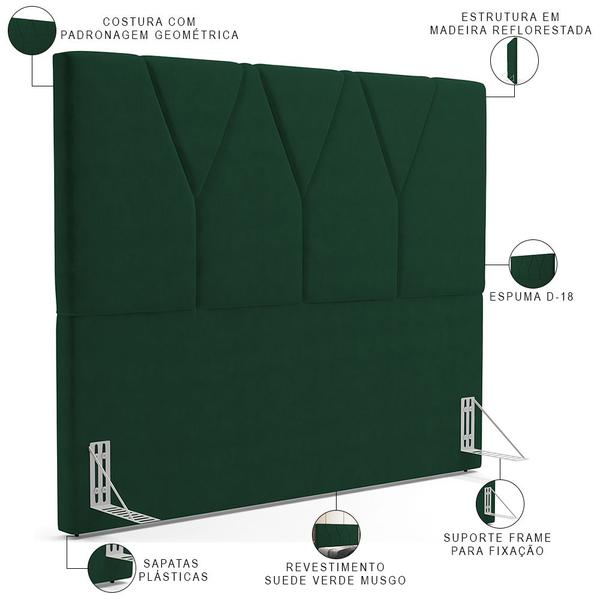 Imagem de Cabeceira Cama Box Casal  King 195 cm Aurora W01 Suede Verde Musgo - Lyam Decor