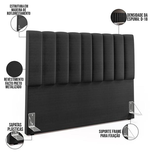 Imagem de Cabeceira Cama Box Casal King 195 cm Dália W01 Facto Preto Metalizado - Lyam Decor