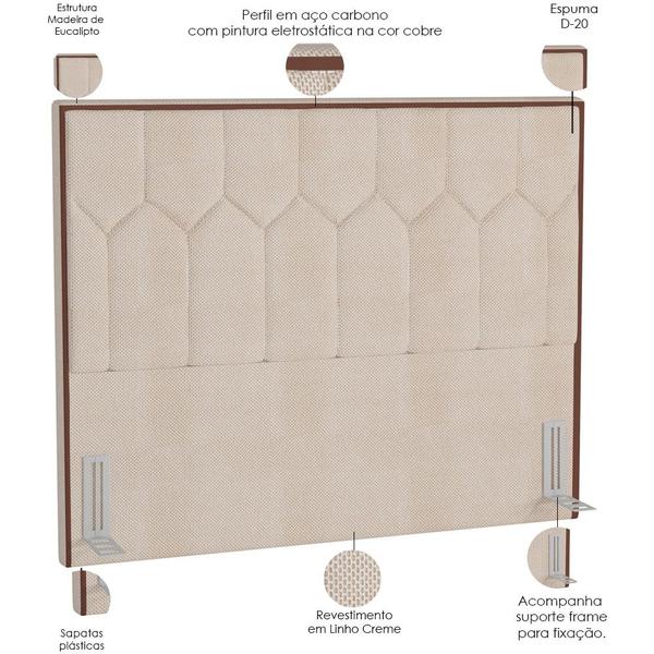 Imagem de Cabeceira Cama Box Casal King 195 cm P05 Londres Linho Creme - Lyam Decor