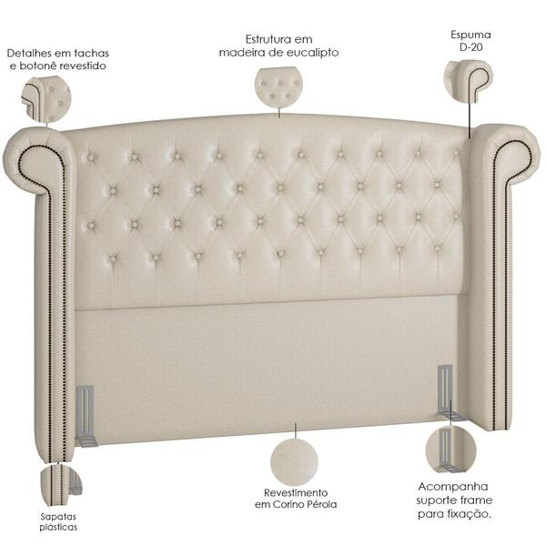 Imagem de Cabeceira Cama Box Casal King 195 cm P05 Sofia Facto Dunas Pérola - Lyam Decor