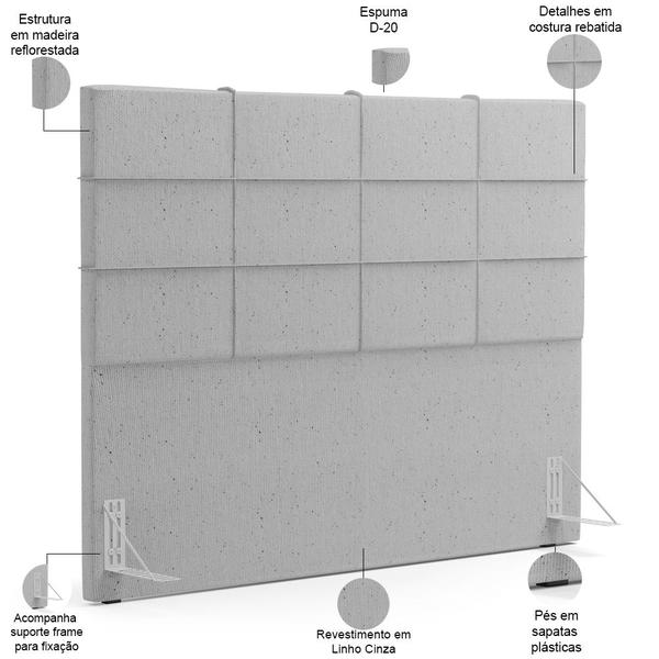 Imagem de Cabeceira Cama Box Casal King 195 cm Roma W01 Linho Cinza - Lyam