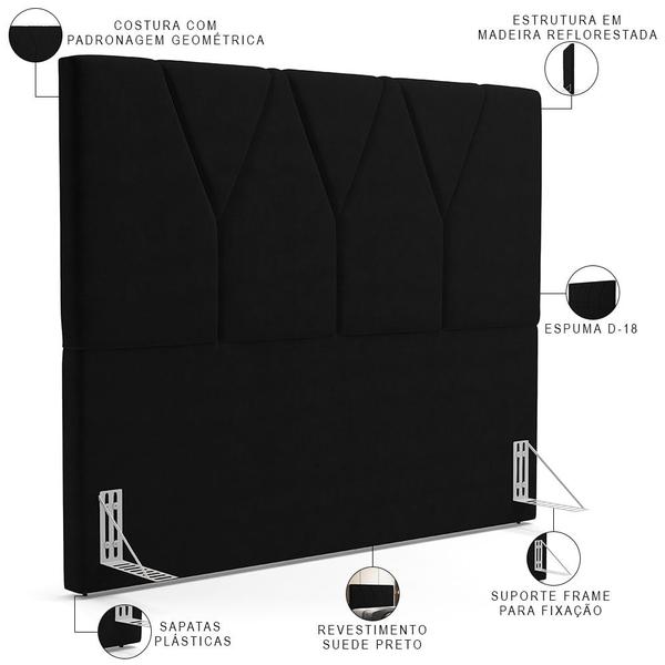 Imagem de Cabeceira Cama Box Casal King 195cm Aura Suede W01 Preto - Mpozenato