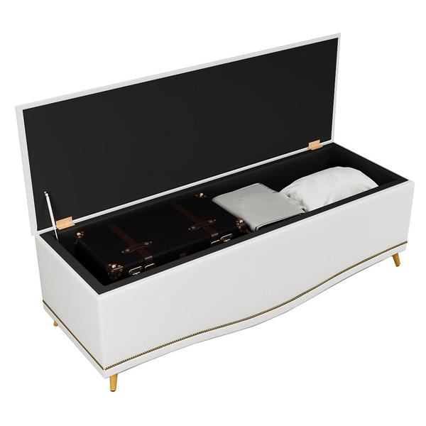 Imagem de Cabeceira Cama Box Casal King 195cm Com Calçadeira Baú Imperial J02 Corano Branco - Mpozenato