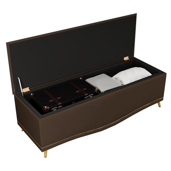 Imagem de Cabeceira Cama Box Casal King 195cm Com Calçadeira Baú Imperial Veludo J02 Chocolate - Mpozenato