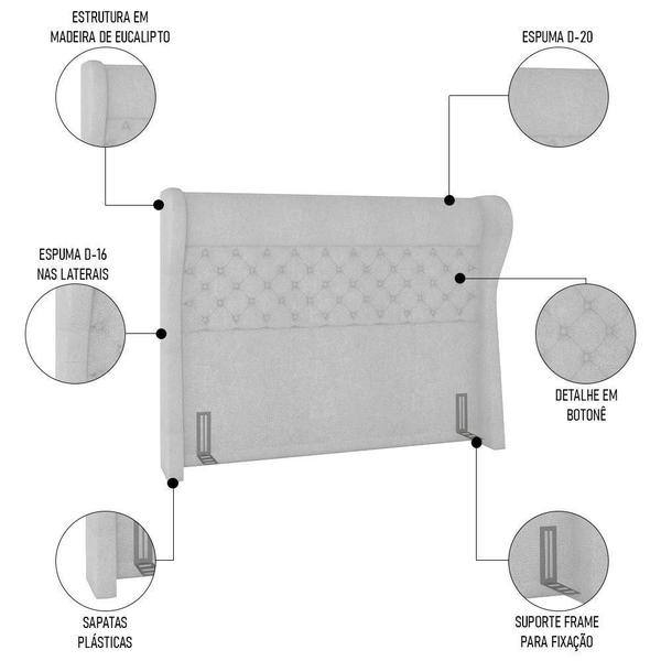 Imagem de Cabeceira Cama Box Casal King 195cm Trinidad P02 Boucle Branco - Mpozenato