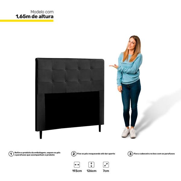 Imagem de Cabeceira Cama Box Casal King Luna 193cm Corano Preto - Abmaza