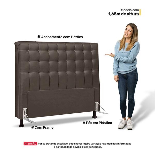 Imagem de Cabeceira Cama Box Casal King Size Ciara 195cm Botonê com Frame Linho Cacau - Desk Design