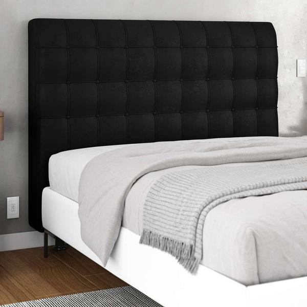 Imagem de Cabeceira Cama Box Casal King Size Ciara 195cm Botonê com Frame Sintético Preto - Abmaza