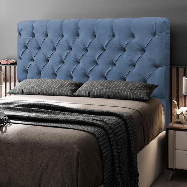 Imagem de Cabeceira Cama Box Casal King Size Lylla 195cm Capitonê com Frame Linho Azul - Abmaza