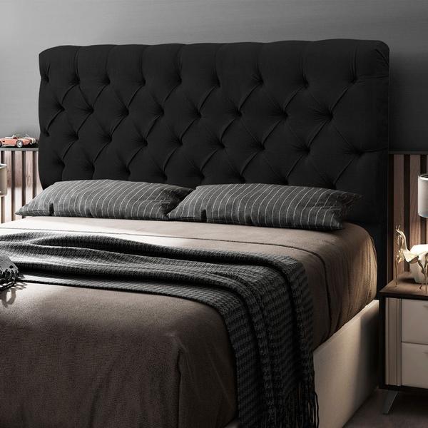 Imagem de Cabeceira Cama Box Casal King Size Lylla 195cm Capitonê com Frame Suede Preto - Abmaza