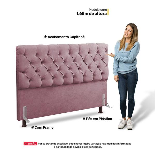 Imagem de Cabeceira Cama Box Casal King Size Lylla 195cm Capitonê com Frame Veludo Rosê - Abmaza