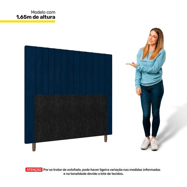 Imagem de Cabeceira Cama Box Casal King Size Nala 195cm Veludo Azul Marinho - Desk Design