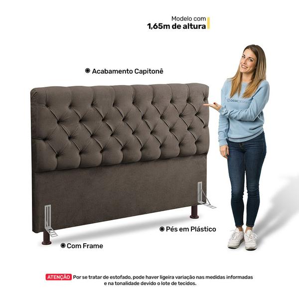 Imagem de Cabeceira Cama Box Casal Lylla 140cm Capitonê com Frame Linho Cacau - Desk Design